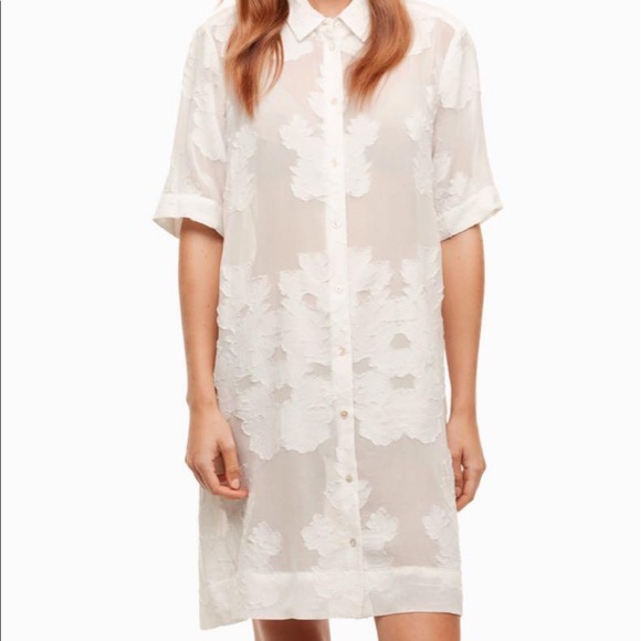 ARITZIA | WILFRED HEMISTICHE DRESS SHEER FLORAL DESIGN EMBROIDERY TUNIC BUTTONS - Picture 4 of 14